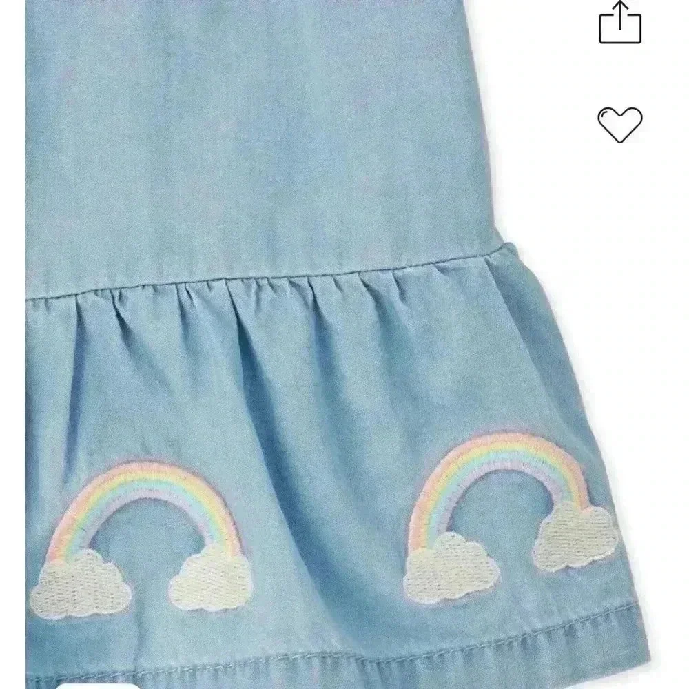 The Children's Place 5T Girls Embroidered 🌈 Chambray Dress - denim Med Wash